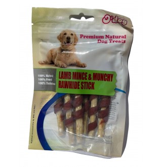 Ласощі для собак O`dog Lamb Mince & Munchy Rawhide Stick stcik Паличка з ягня на кістці 12см, 100г