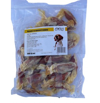 Ласощі для собак O`dog Duck Rabbit Ears Качині кролячі вушка 11см, 500г