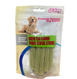 Ласощі для собак O`dog Green Tea Flavor Spiral Dental Sticks Спіральні ласощі-палички для чистки зубів зі смаком зеленого чаю 11см, 100г