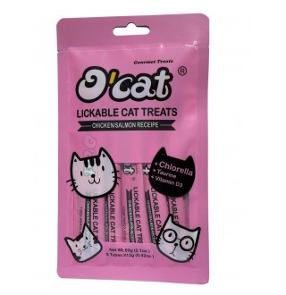 Ласощі для котів O'cat lickable cat treats_chicken_salmon Лосось з куркою 12g*5 tube, 60г