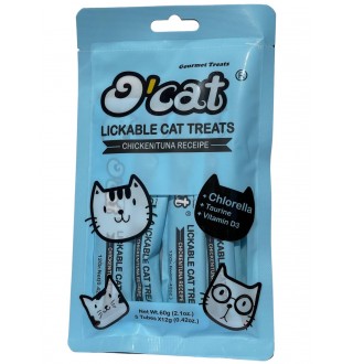 Ласощі для котів O'cat lickable cat treats_chicken_tuna Ласощі курка та тунець 12g*5 tube, 60г
