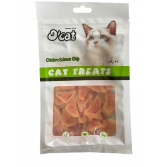 Ласощі для котів. О'cat Chicken salmon chip  Курячі чіпси з лосося, 50г