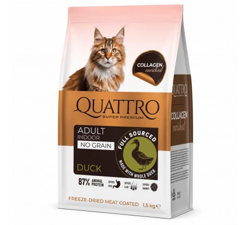 Quattro Cat Adult Duck беззерновий корм для дорослих котів від 1 року з качкою 1,5 кг