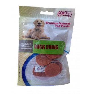 Ласощі для собак O`dog Duck Coins Качині чіпси 4см, 100г