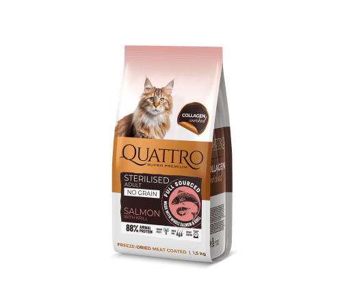 Quattro Cat Sterilized Salmon and Krill беззерновий корм для стерилізованих котів з лососем та крилем 1,5 кг