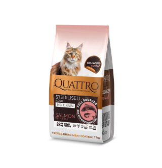 Quattro Cat Sterilized Salmon and Krill беззерновий корм для стерилізованих котів з лососем та крилем 7 кг