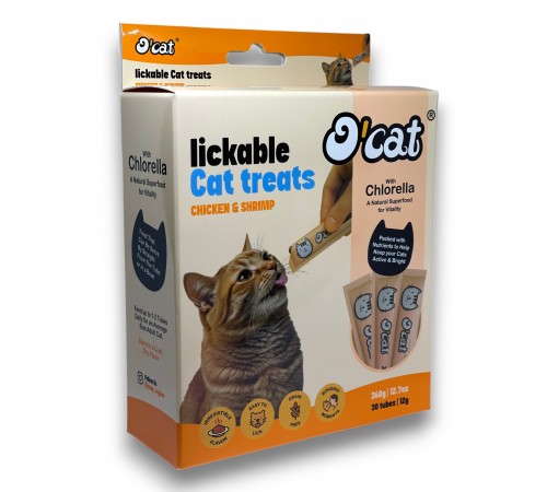 O'cat Lickable Cat Treats Chicken & Cod Ласощі для котів (Курка та Тріска), 30 шт х 12 г 360 г. 