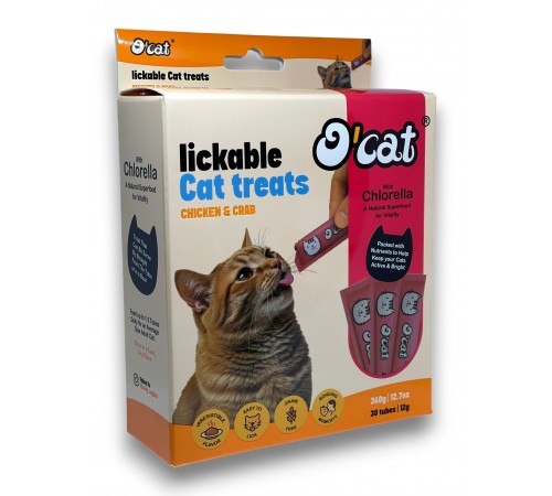O'cat Lickable Cat Treats Chicken & Crab Ласощі для котів (Курка та Краб), (30 шт х 12 г) 360 г. 