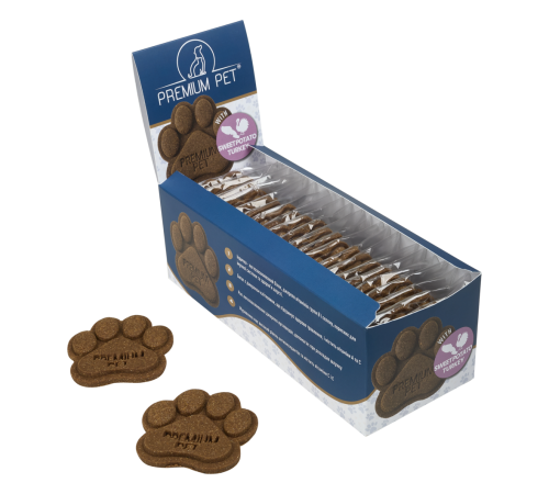 Premium Pet Печиво лапка для собак та котів індичка батат (24 одиниці печива у коробці) 1кг