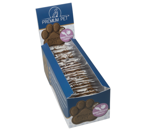 Premium Pet Печиво лапка для собак та котів індичка батат (24 одиниці печива у коробці) 1кг