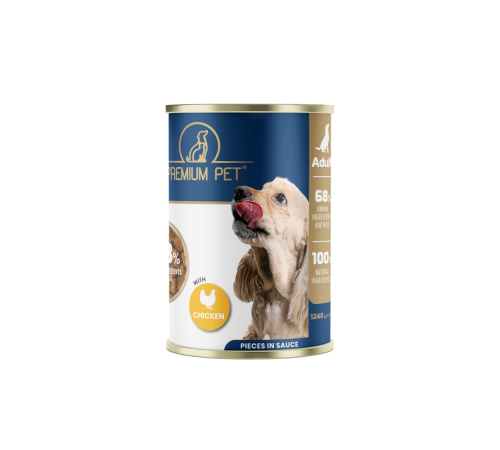 Premium Pet Повнораціонний корм для дорослих собак консервований. Шматочки в соусі з куркою 1240 г