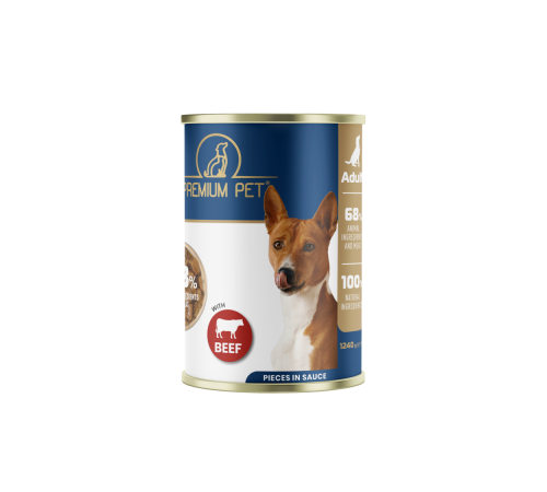 Premium Pet Повнораціонний корм для дорослих собак консервований. Шматочки в соусі з яловичиною 1240 г