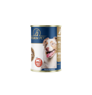 Premium Pet Повнораціонний корм для дорослих собак консервований. М'ясні шматочки в соусі, асорті - 1240 г
