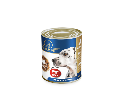 Premium Pet Повнораціонний корм для дорослих собак консервований. Шматочки в соусі з яловичиною 415 г