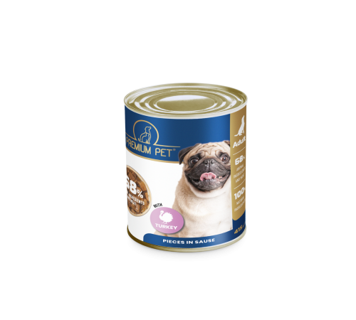 Premium Pet Повнораціонний корм для дорослих собак консервований. Шматочки в соусі з індичкою 415 г