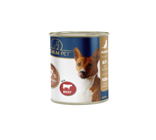 Premium Pet Повнораціонний корм для дорослих собак, консервований. Паштет м’ясний з яловичиною для собак 415 г