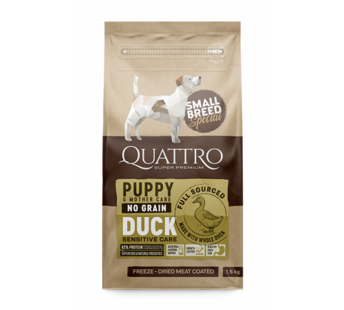 Quattro Puppy Duck Small Breed для цуценят, вагітних та лактуючих самок дрібних порід з качкою 1,5 кг