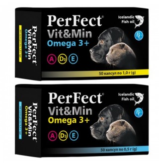 Ветсинтез. Perfect. Добавка Vit&Min Omega3+ для собак та котів  №50 по 1 г
