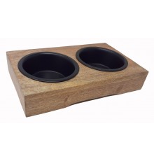 Набір із нержавіючої сталі з 2-х мисок і підставки з дерева, d 11,5 см
