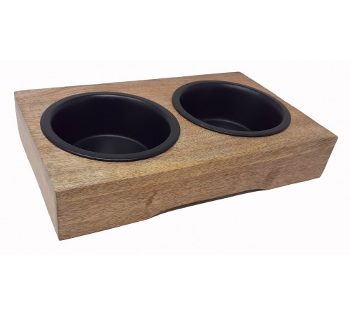 Набір із нержавіючої сталі з 2-х мисок і підставки з дерева, d 11,5 см