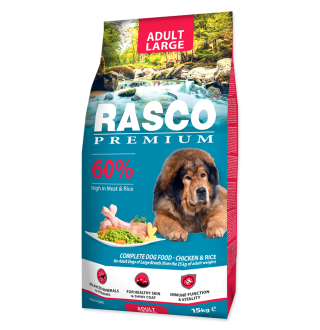 Rasco Premium Adult Large Сухий корм для дорослих собак, великих і гігантських порід, вагою понад 25 кг., з курячим м'ясом і рисом ,15кг 