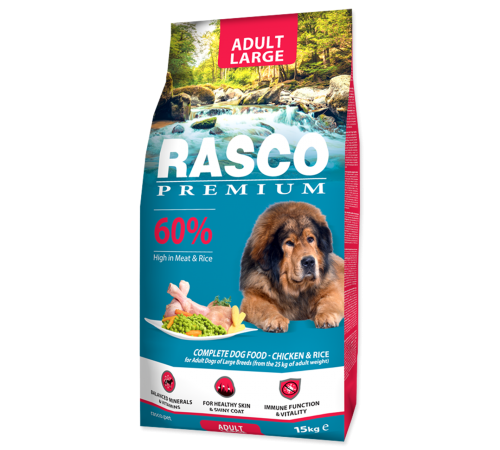 Rasco Premium Adult Large Сухий корм для дорослих собак, великих і гігантських порід, вагою понад 25 кг., з курячим м'ясом і рисом ,15кг 