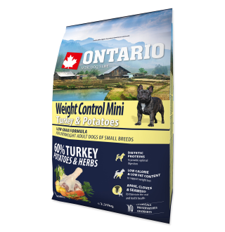 Ontario Mini Weight Control Turkey&Potatoes - Cухий дієтичний корм для собак дрібних порід з індичкою та картоплею, 2,25кг
