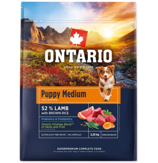 Ontario Puppy Medium Lamb & Brown Rice сухий корм для цуценят середніх порід та молодих собак з ягням та коричневим рисом, 2,25кг