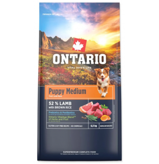 Ontario Puppy Medium Lamb & Brown Rice сухий корм для цуценят середніх порід та молодих собак з ягням та коричневим рисом, 6,5кг