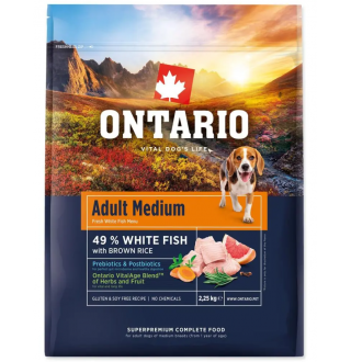Ontario Adult Medium Fish & Brown Rice Сухий корм для дорослих собак, середніх порід з рибою та коричневим рисом 2,25 кг NEW 