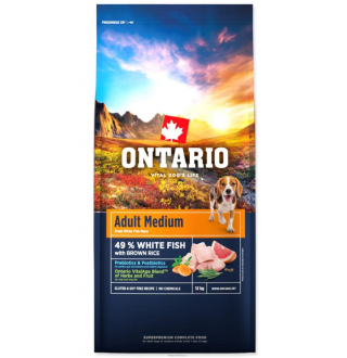 Ontario Adult Medium Fish & Brown Rice Сухий корм для дорослих собак, середніх порід з рибою та коричневим рисом 12 кг NEW
