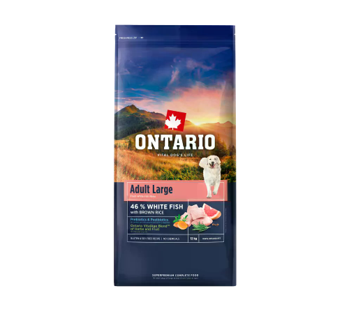 Ontario Adult Large Fish & Brown Rice.Сухий корм для дорослих собак великих порід з рибою та коричневим рисом , 12 кг