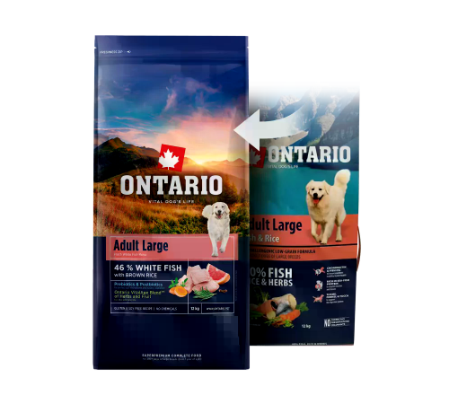 Ontario Adult Large Fish & Brown Rice.Сухий корм для дорослих собак великих порід з рибою та коричневим рисом , 12 кг