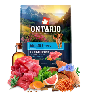 Ontario Adult All Breeds Monoprotein Сухий корм для дорослих собак усіх порід з тунцем та солодкою картоплею, 2.25 кг