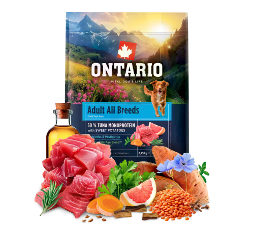 Ontario Adult All Breeds Monoprotein Сухий корм для дорослих собак усіх порід з тунцем та солодкою картоплею, 2.25 кг