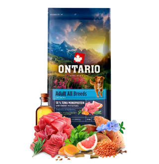 Ontario Adult All Breeds Monoprotein Сухий корм для дорослих собак усіх порід з тунцем та солодкою картоплею, 12 кг