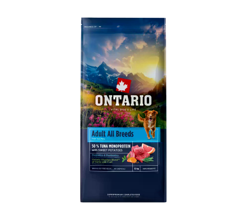 Ontario Adult All Breeds Monoprotein Сухий корм для дорослих собак усіх порід з тунцем та солодкою картоплею, 12 кг