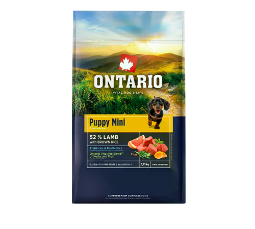 Ontario Puppy Small Lamb & Brown Rice. Сухий корм з ягням і коричневим рисом для цуценят малих порід, 750 г