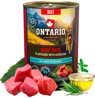 Ontario CAN Adult Beef Pate with Spirulina.Вологий корм для собак з яловичини зі смаком спіруліни, банка 400 г