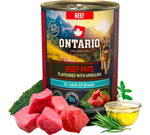 Ontario CAN Adult Beef Pate with Spirulina.Вологий корм для собак з яловичини зі смаком спіруліни, банка 400 г