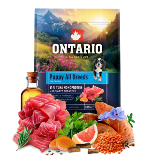 Ontario Ontario Puppy All Breeds Monoprotein Tuna & Sweet Potatoes Монопротеїновий корм для цуценят та юніорів для всіх порід з тунцем та солодкою картоплею 2,25 кг