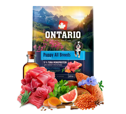 Ontario Ontario Puppy All Breeds Monoprotein Tuna & Sweet Potatoes Монопротеїновий корм для цуценят та юніорів для всіх порід з тунцем та солодкою картоплею 2,25 кг