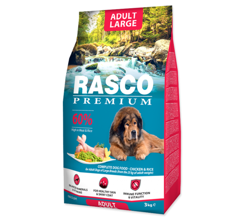 Rasco Premium Adult Large Сухий корм для дорослих собак, великих і гігантських порід, вагою понад 25 кг., з курячим м'ясом і рисом , 3кг 