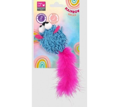 Magic Cat Rainbow Relax Іграшка-мишка з пір'ям та котячою м'ятою блакитна 6 см 