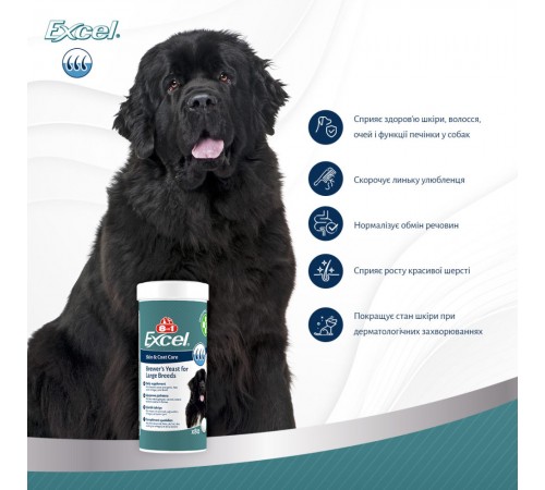 8in1 Vitality Excel Brewers Yeast for large breed - Вітамінна добавка для собак великих порід, що підтримує здоров'я шкіри та шерсті, 80таб