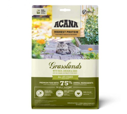 Acana Grasslands Cat - сухий корм із м'ясом качки, курки та яйцями для котів різного віку, 340г