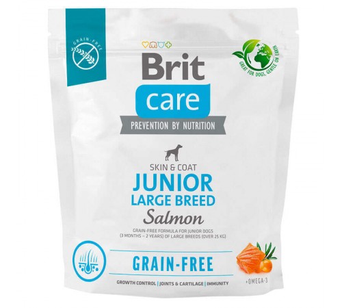 Brit Care GF Junior Large Breed Salmon and Potato - сухий беззерновий корм з лососем для молодих собак великих порід 1 кг 
