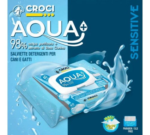 Croci Pet Wipes Aqua+ Sensitive - гігієнічні вологі серветки для тварин, 40шт