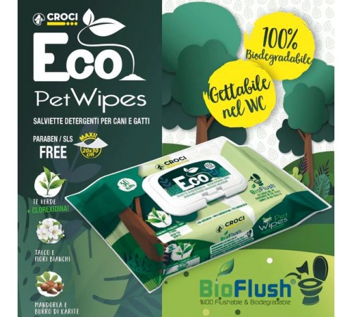 Croci Pet Wipes Eco Talc Flowers - гігієнічні вологі серветки з тальком і квітами для тварин, 30шт