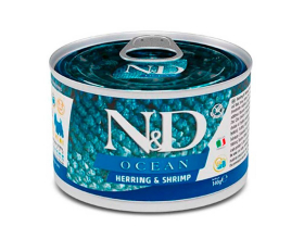 Farmina N&D Ocean Herring&Shrimp Adult Mini – беззерновий консервований корм з оселедцем, тріскою, тунцем і креветкою для дорослих собак дрібних порід, 140г